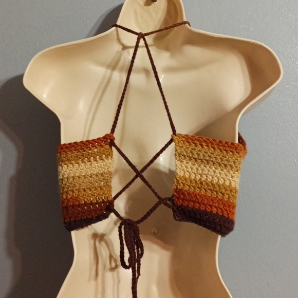 Hand knit brown and tan halter top hand knit by my niece - Picture 15 of 17